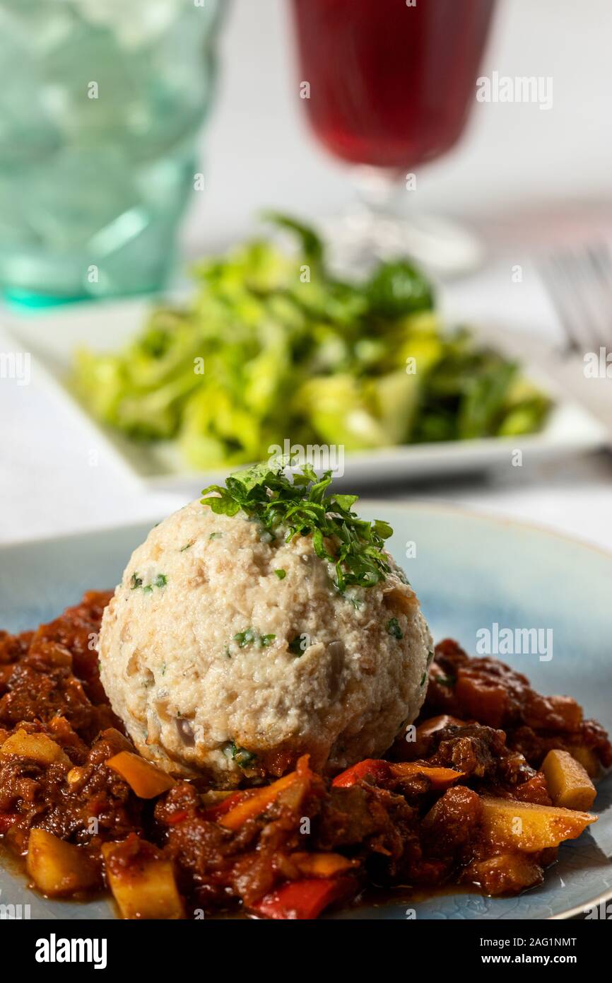 hungarian goulash with bread dumpling Stock Photo Alamy