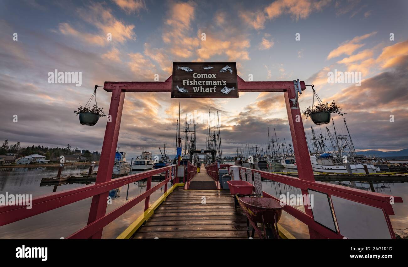 Comox Fisherman's Warf sign on Vancouver Island, British Columbia ...