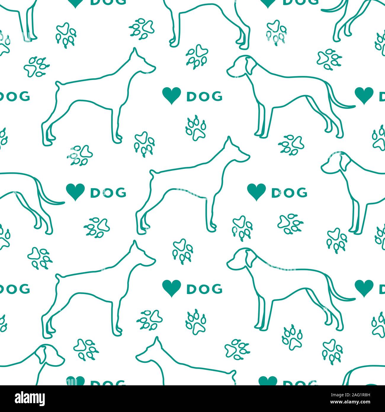 Vector seamless pattern with dogs of different breeds, dog tracks ...