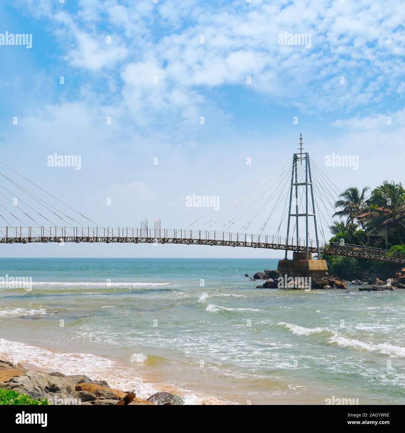 Bridge to the island with a Buddhist temple, Matara, Sri Lanka Stock ...