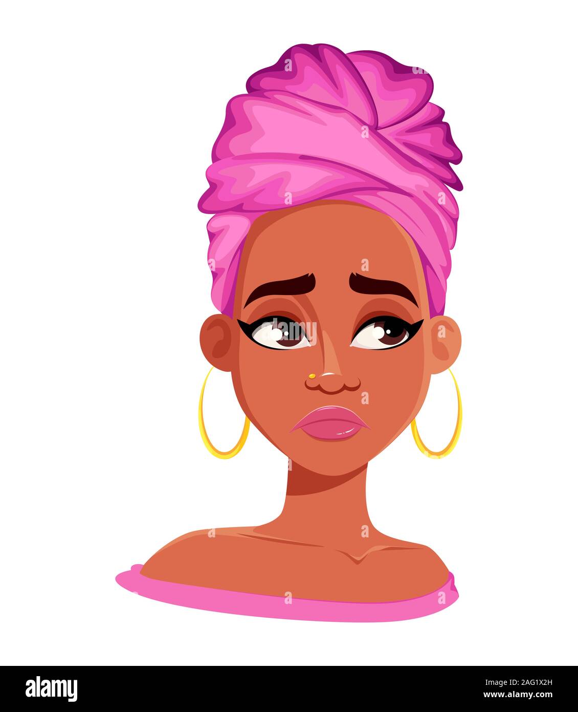 Face expression of beautiful African American woman, disappointed. Female  emotion. Cute cartoon character. Vector illustration isolated on white  backg Stock Vector Image & Art - Alamy