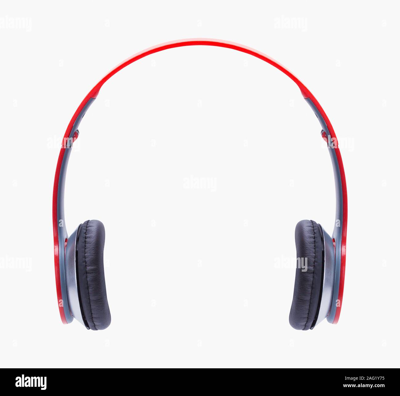 Red Head Phones Cut Out on White. Stock Photo