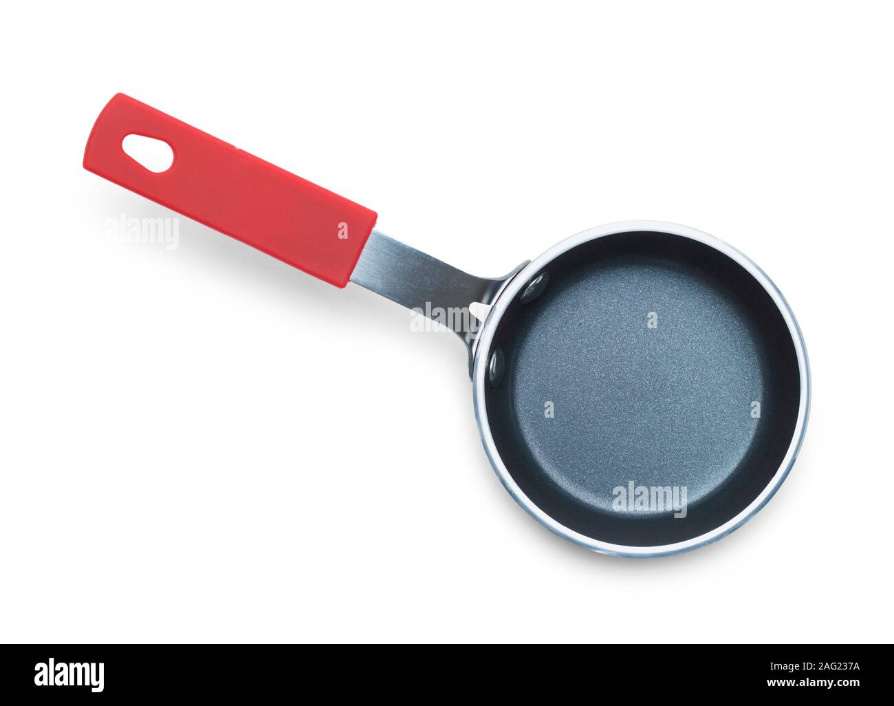Red Frying Pan Top View Isolated on White. Stock Photo