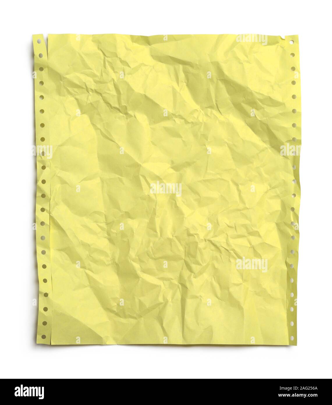 Yellow Wrinkled Computer Paper Isolated on White. Stock Photo
