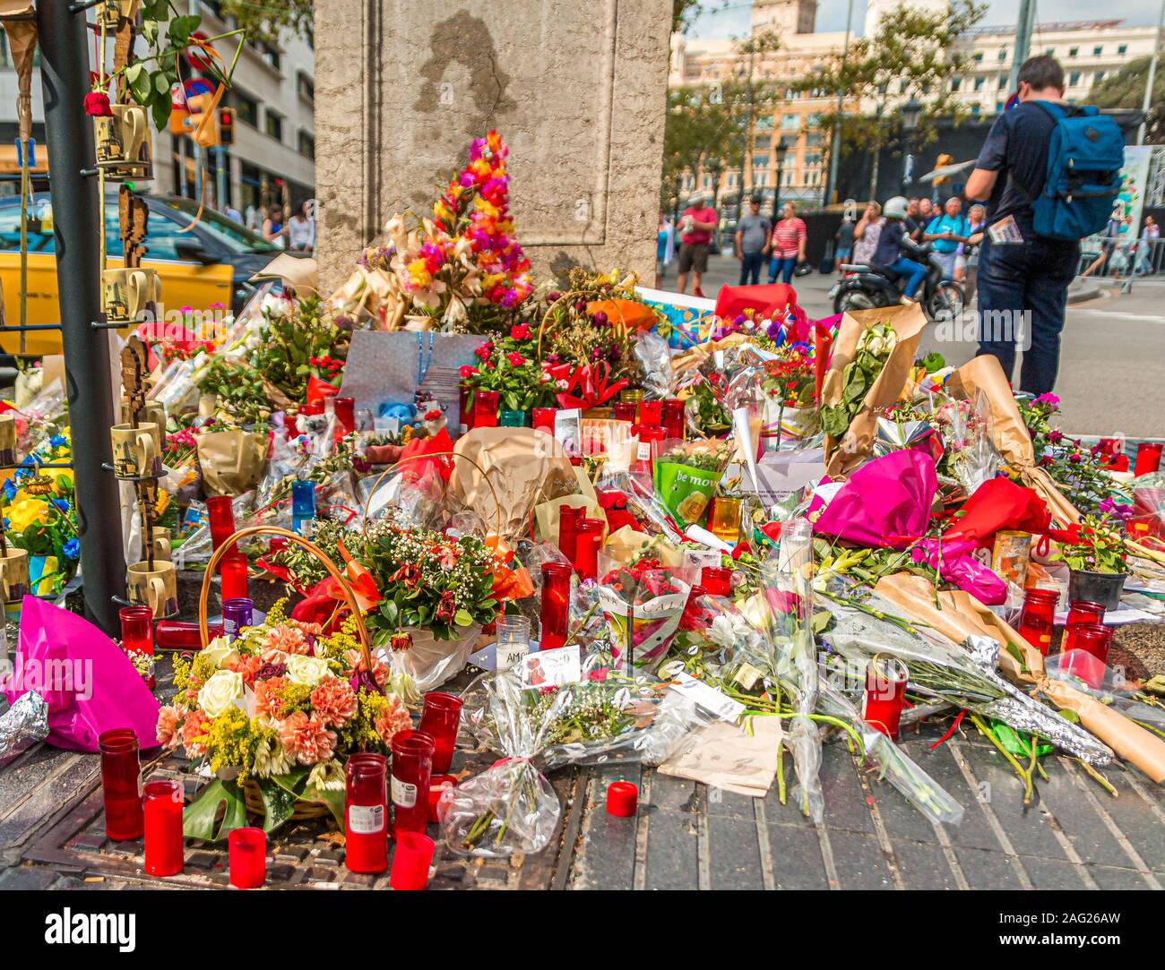 Gifts Left at La Rambla Memorial Site Stock Photo