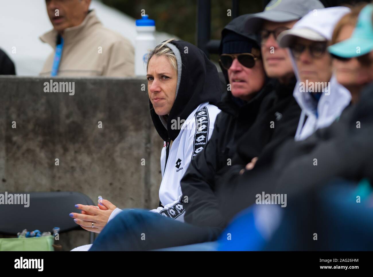 Olga Savchuk coaches Kristyna Pliskova during her first-round match at the 2019 Volvo Car Open WTA Premier tennis tournament Stock Photo