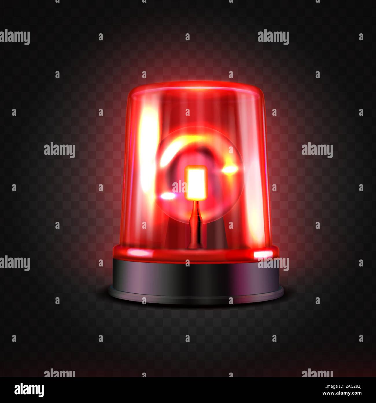 Realistic red led flasher. Red lights. Transparent beacon for emergency situations. Stock Vector