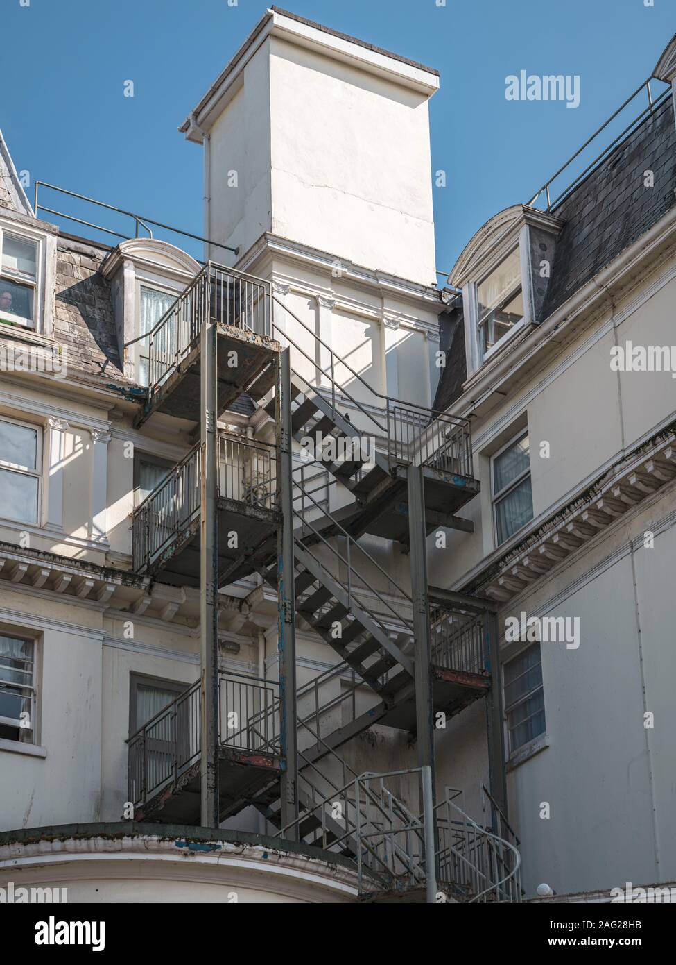 Torquay, Torbay, England, UK - June 04, 2019: The fire escape of the Grand Hotel Stock Photo