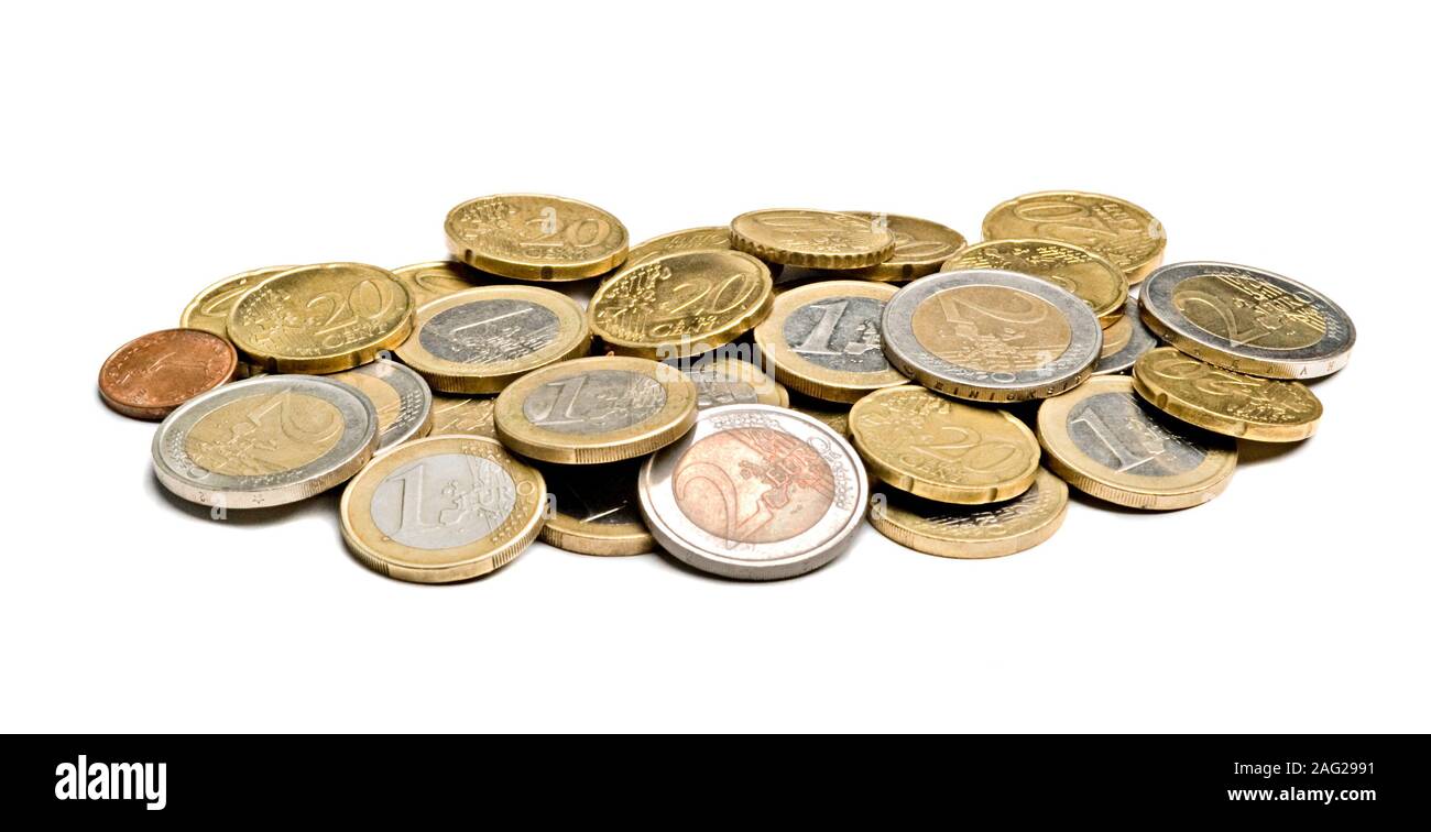 Euro coins isolated on white background Stock Photo - Alamy