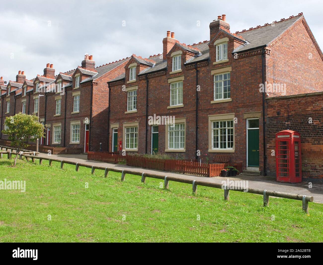Terraced housing at New Bolsover Model Village (known locally as 'The Model') built 1891-6 for employees of Bolsover Colliery and their families Stock Photo