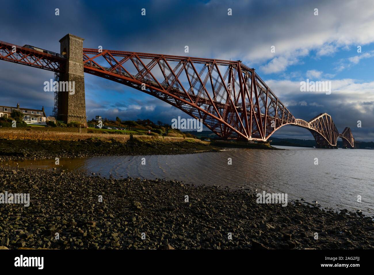 One of the engineering wonders of the world the Forth Bridge which carries rail traffic across the Firth of Forth in Scotland opened in 1890. Stock Photo
