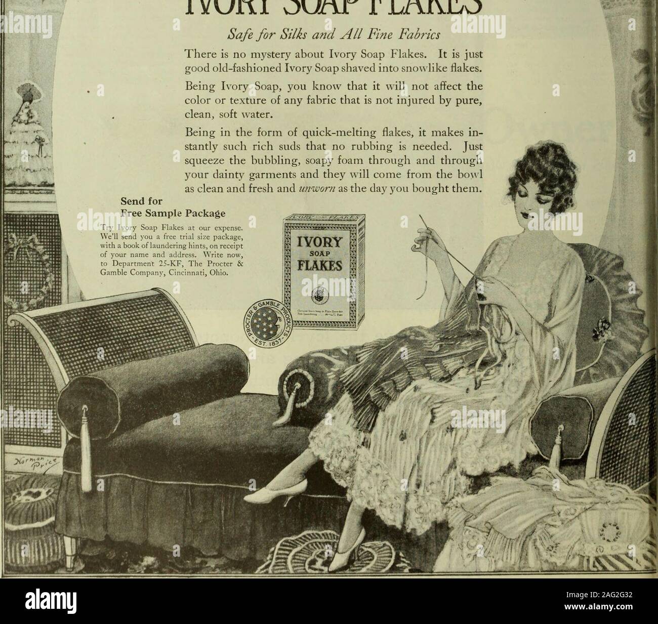 . The Saturday evening post. To keep your fine undert* kingsas pretty as new— wash them, the easy, quick, gentle, safe way, with IvorySoap Flakes. The filmiest chiffons and georgettes come unharmed fromthe huhbling suds. Easy laundering, quick laundering,but above all—safe laundering—is assured by Ivory SoapFlakes. Its use means a longer life of loveliness for yournicest things. IVORY SOAP FLAKES Safe for Silks and All Fine Fabrics There is no mystery about Ivory Soap Flakes. It is justgood old-fashioned Ivory Soap shaved into snowlike flakes. Being Ivory Soap, you know that it will not affect Stock Photo