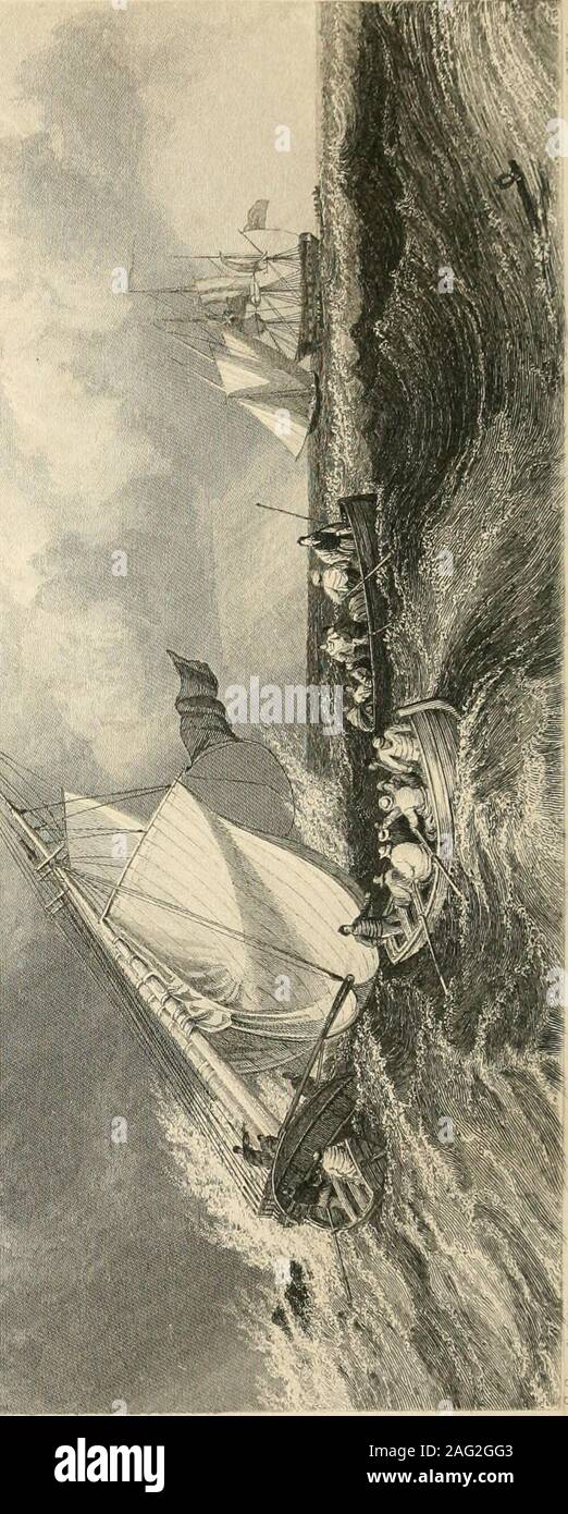 . The pirate, and The three cutters. n. Is it not so, my men ? continued he, appealing to the crew. Yes ; either take us safe in, or—overboard,replied several. I do not mind that threat, my lads, repliedHawkhurst; you have all known me as a goodman and true, and its not likely that I shalldesert you now. Well, since your captain therecannot save you, I suppose I must: but, ex-claimed he, looking about him, hows this ?Why, we are out of the passage already. Yes—and whether we can get into it again I cannotteU. We are not out of the passage, said Cain;you know we are not. Well, then, if the capt Stock Photo