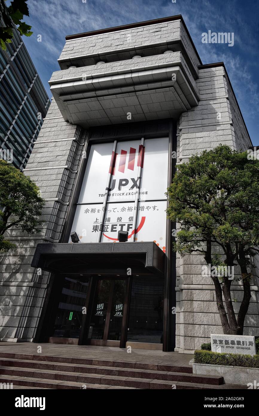 Tokyo Stock Exchange main building facade, Tōshō 東証, Tokyo, Japan. JPX, 東京証券取引所 Tōkyō Shōken Torihikijo, TSE TYO Stock Photo