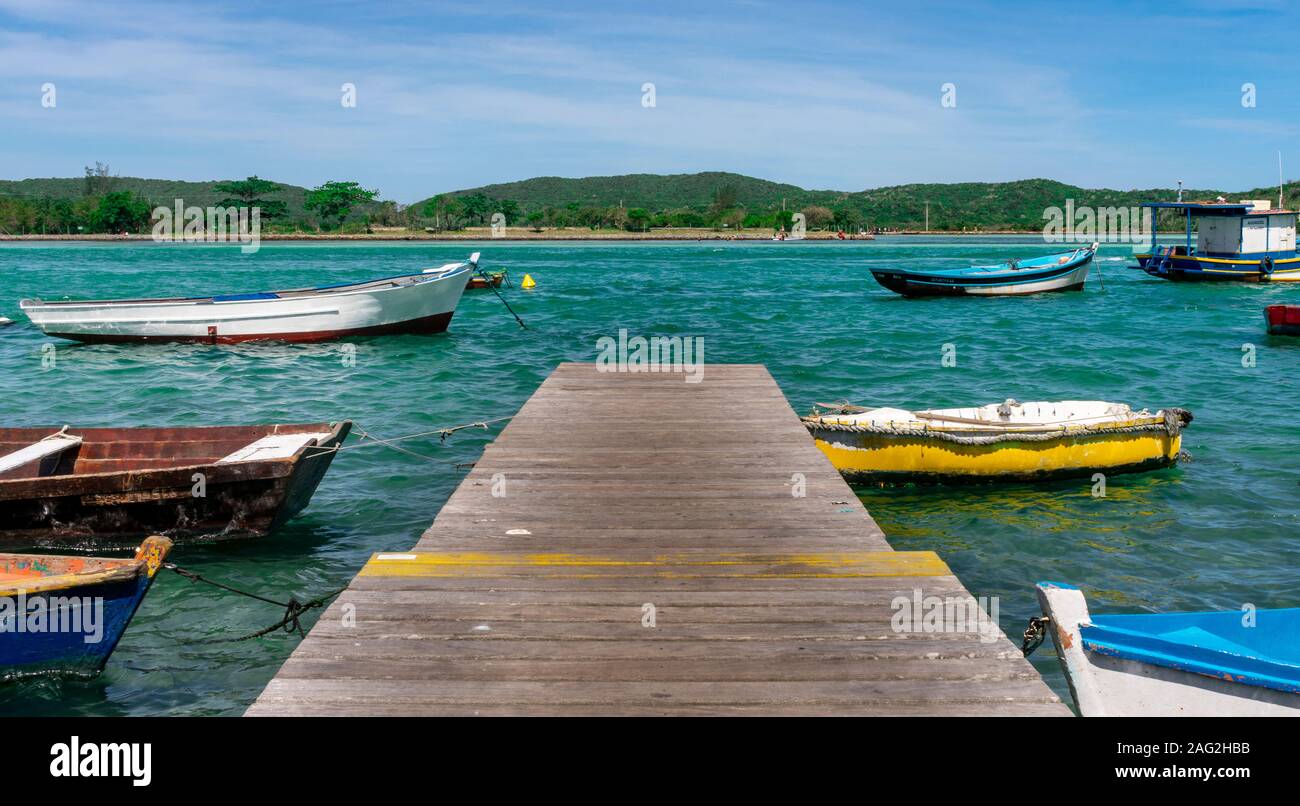 Exotic little moorage at a tropical brazilian little village. Stock Photo