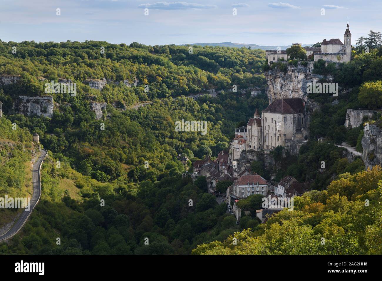 Rocamadour, Medieval French town built into a side of a cliff in Lot, Southwestern France. Rocamador, daytime landscape scenery. South of France trave Stock Photo