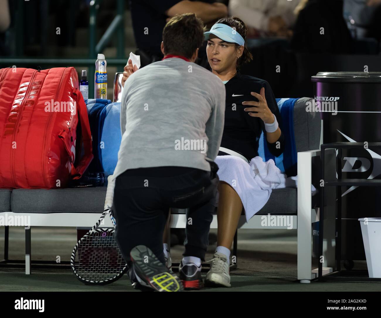 Ajla Tomljanovic Of Australia Listens To Coach Dieter Kindlmann During Her Third Round Match At The 2019 Volvo Car Open Wta Premier Tennis Tournament Stock Photo Alamy
