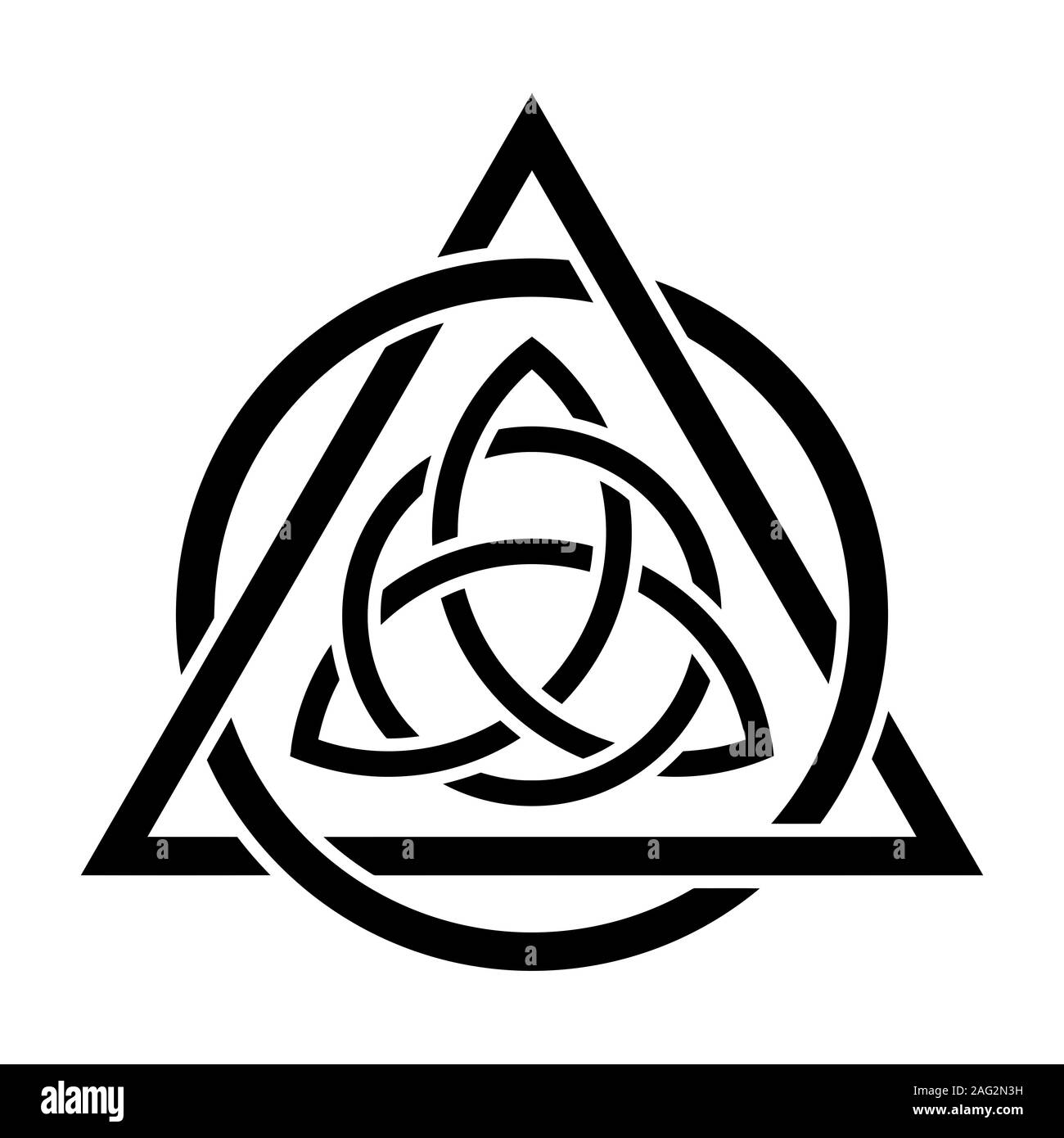 Triquetra inside a triangle interlaced with circle symbol Stock Photo