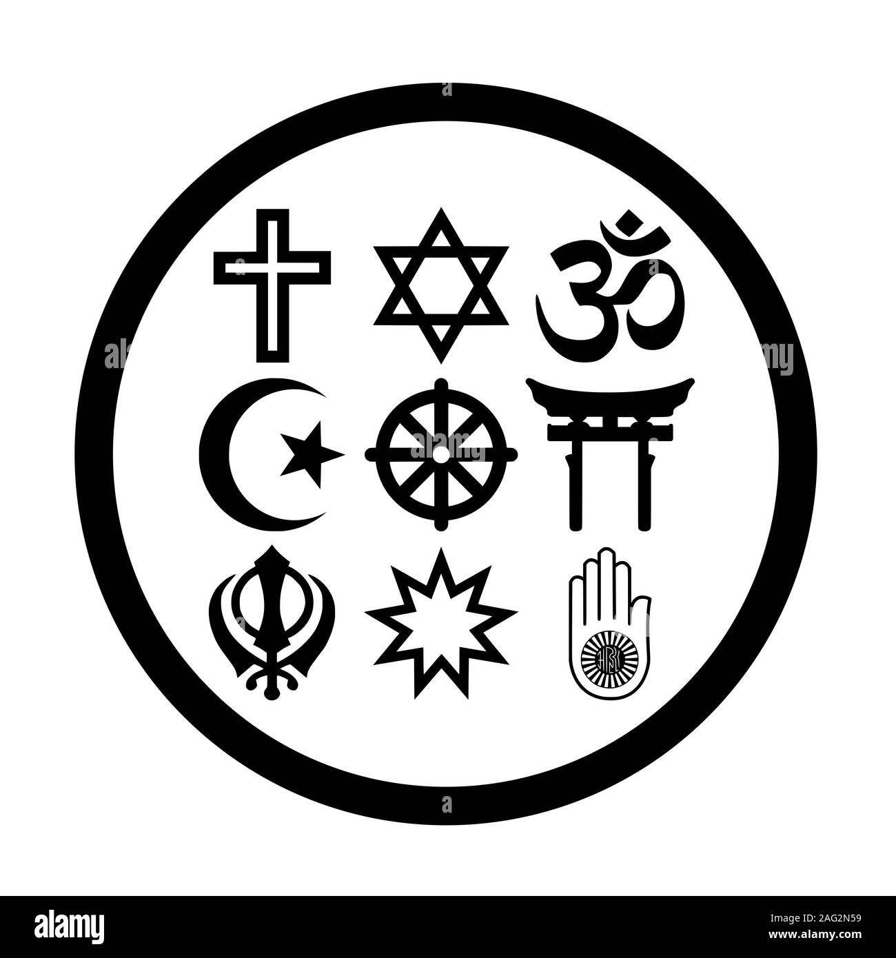 Religious symbols in a circle Stock Photo