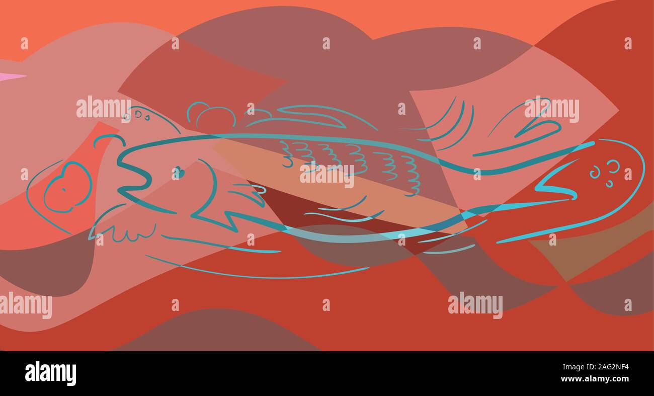 Fish in cubism style. Pastel colors. Red background. Vector Stock Vector