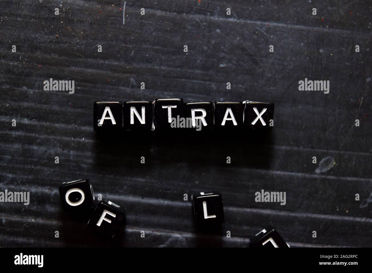 Antrax on wooden cubes. On table background Stock Photo