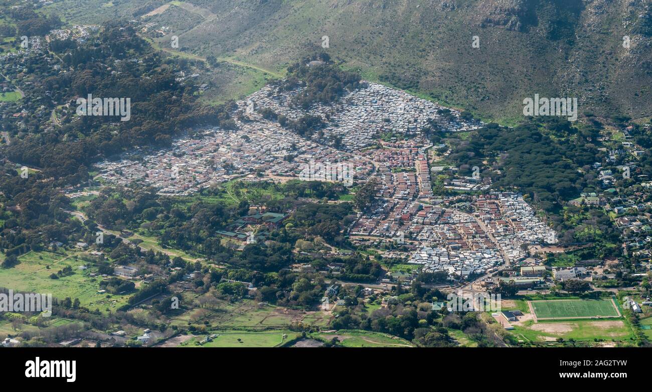 Township in Cape Town, South Africa (aerial view) shot from a helicopter Stock Photo