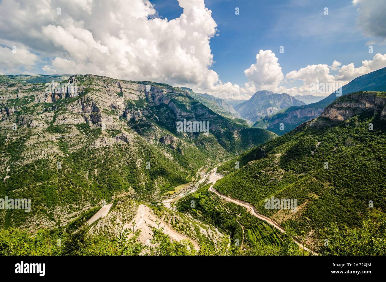Serpentine road in Albanian mountains near Rrapsh in summer Stock Photo