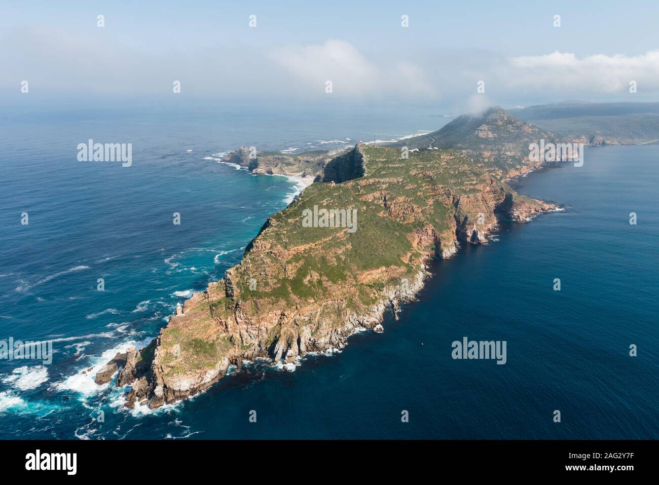 Cape Point and Cape of good hope (South Africa) aerial view shot from a helicopter Stock Photo