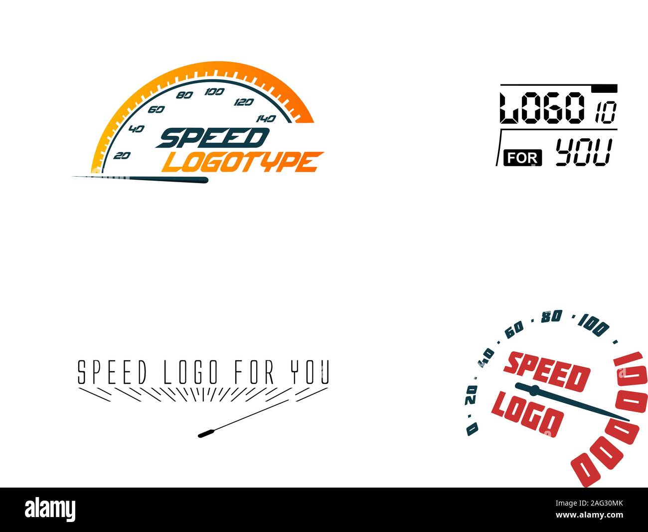 Automative logo set, speed car, hud design element. Hight up display. Vector speedometer logos set. Car element icons collection. Measured vehicle Stock Vector