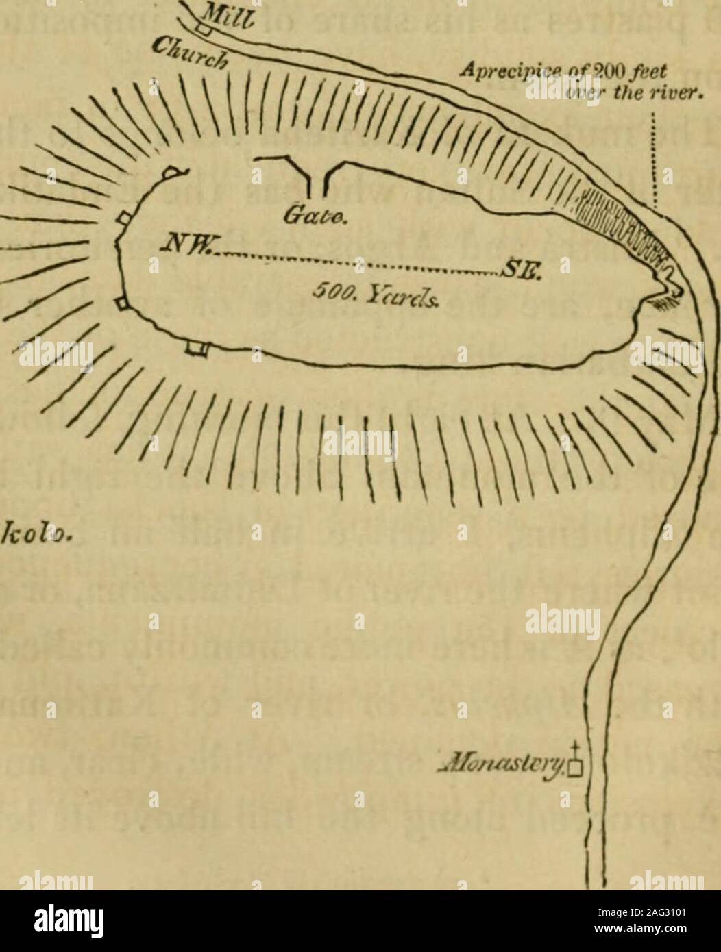 . Travels in the Morea : with a map and plans. the right bank ofthe Alpheius, I arrive in half an hour at thepoint where the river of Dhimitzana, or of Atzi-koloa, as it is here more commonly called, uniteswith the Alpheius, or river of Karitena. TheAtzikolo is a fine stream, wide, clear, and rapid.We proceed along the hill above its left bank, a to Trendy iov Ar^tKohov. 2-i GORTYS. [CHAP. XII. and at 9 cross it by a bridge ; then, ascend-ing the opposite hill, leave the monastery ofKalami at 9-20 on the right, situated on thebrow of a precipice above the river. Half waydown the same cliff I p Stock Photo