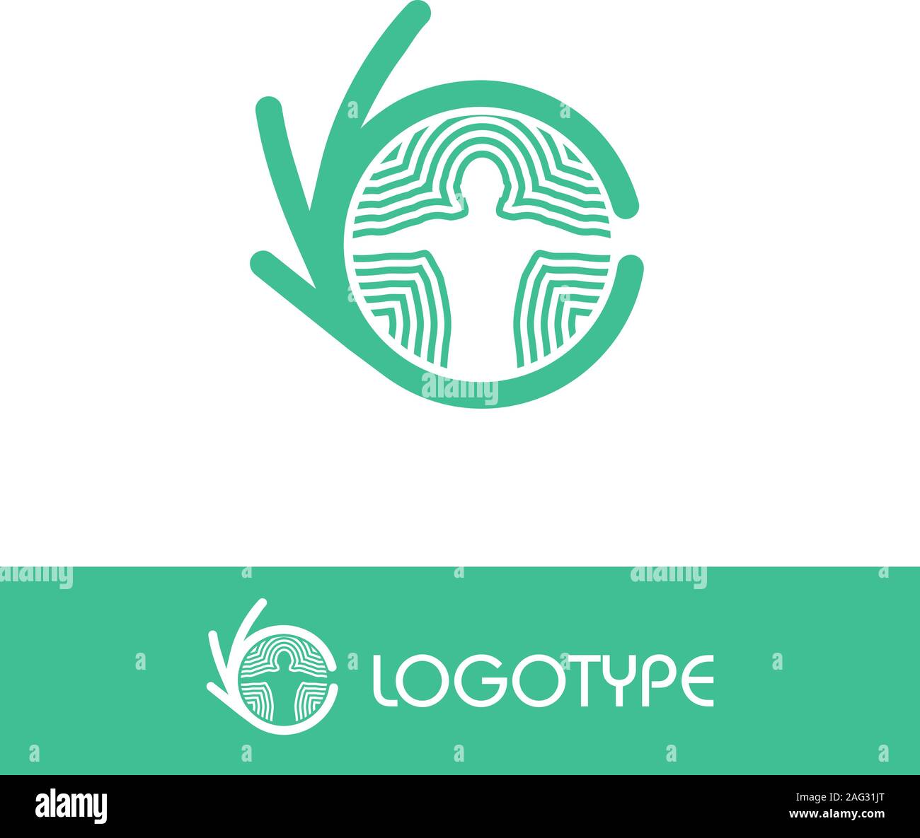 Isolated abstract green vector logo. Man inside of the circle im Stock Vector