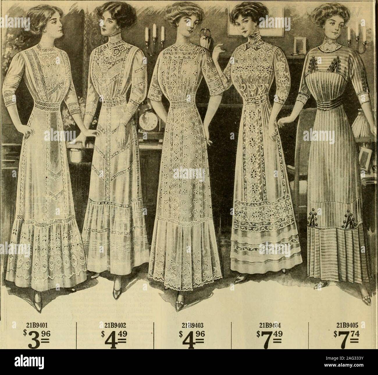 Catalogue no. 16, spring/summer / R. H. Macy & Co.. nnes lace, forming  simulatedbretelles, extending over the shoulder and down the back to  thewaist-line; high collar and short sleeves are formed
