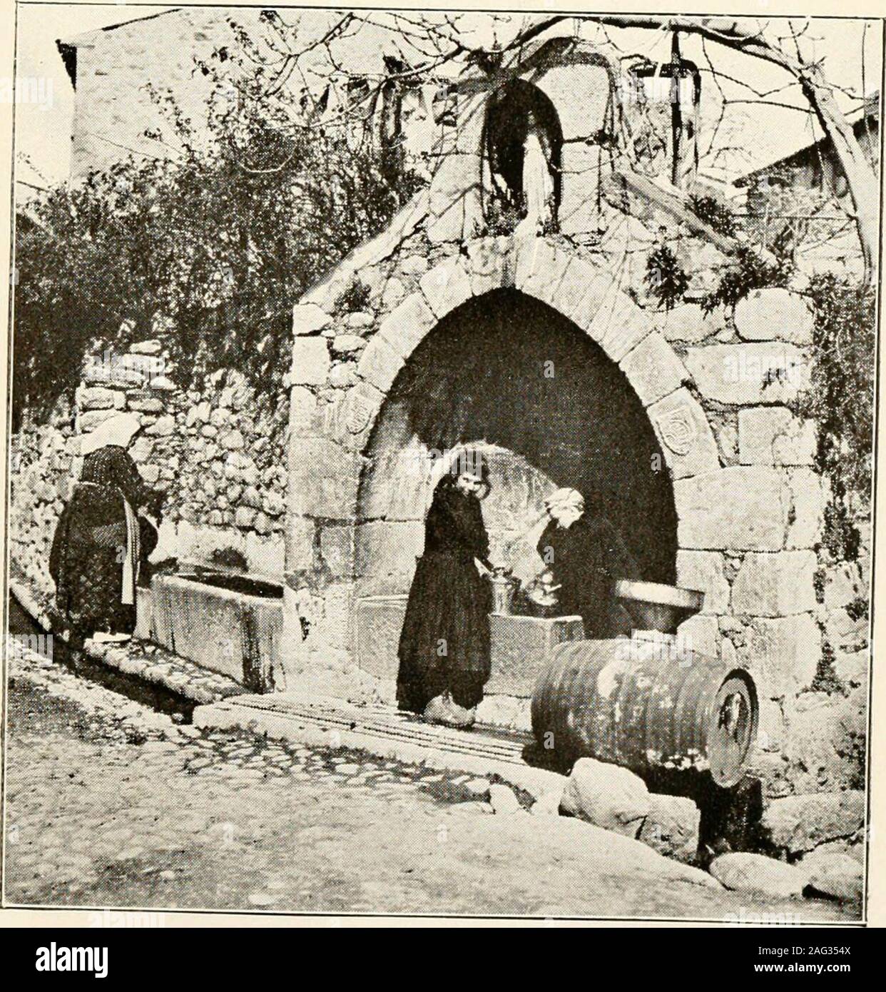 . Travels in the Pyrenees : including Andorra and the coast from Barcelona to Carcassonne. A PICNIC. A FOUNTAIN OF THE MADONNA To face page go ST. MARTIN DU CANIGOU 91 Little by little these vicissitudes were overcome, and somemeasure of prosperity returned to St. Martin. In 1442 itsneighbour at Cuxa, once more fallen into disgrace, wasplaced under its jurisdiction, and in 1465 valuable privilegeswere conferred upon it by Louis XL, King of France, thenew master of the Roussillon. All these circumstances tendedgreatly to the amelioration of its fortunes, and for three-quarters of a century it h Stock Photo