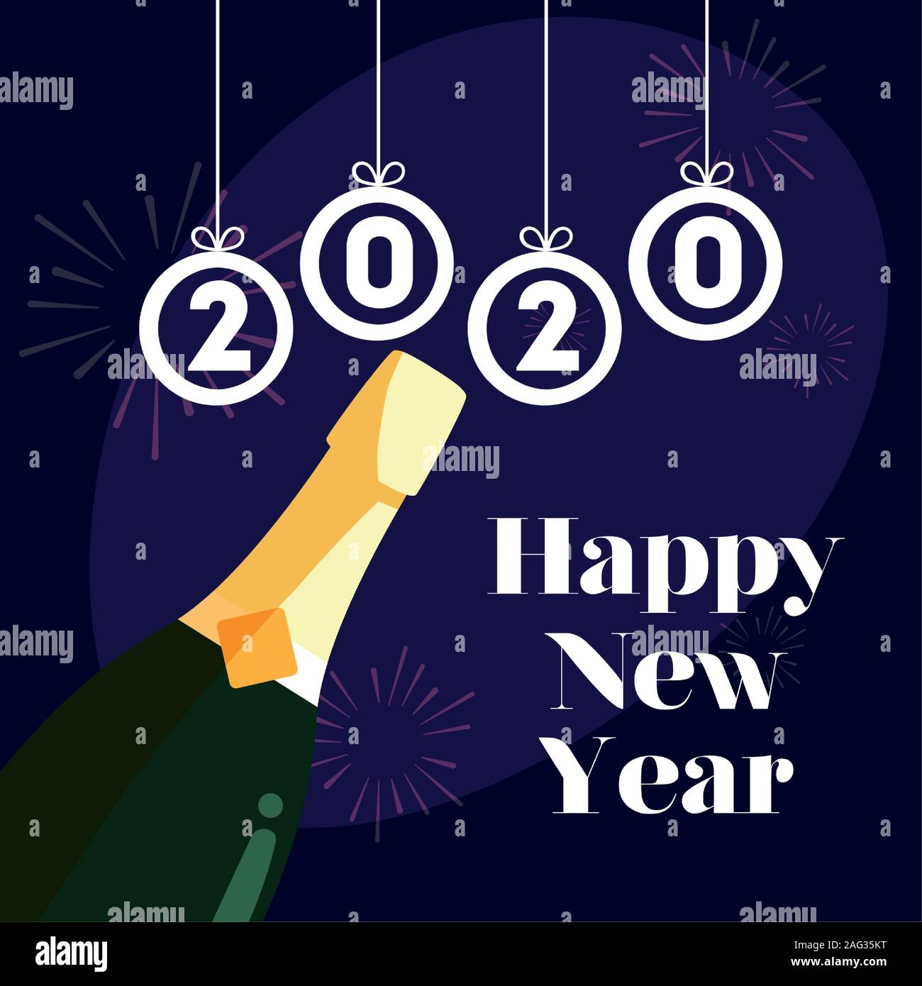 Happy New Year 2020 And Bottle Design Welcome Celebrate Greeting