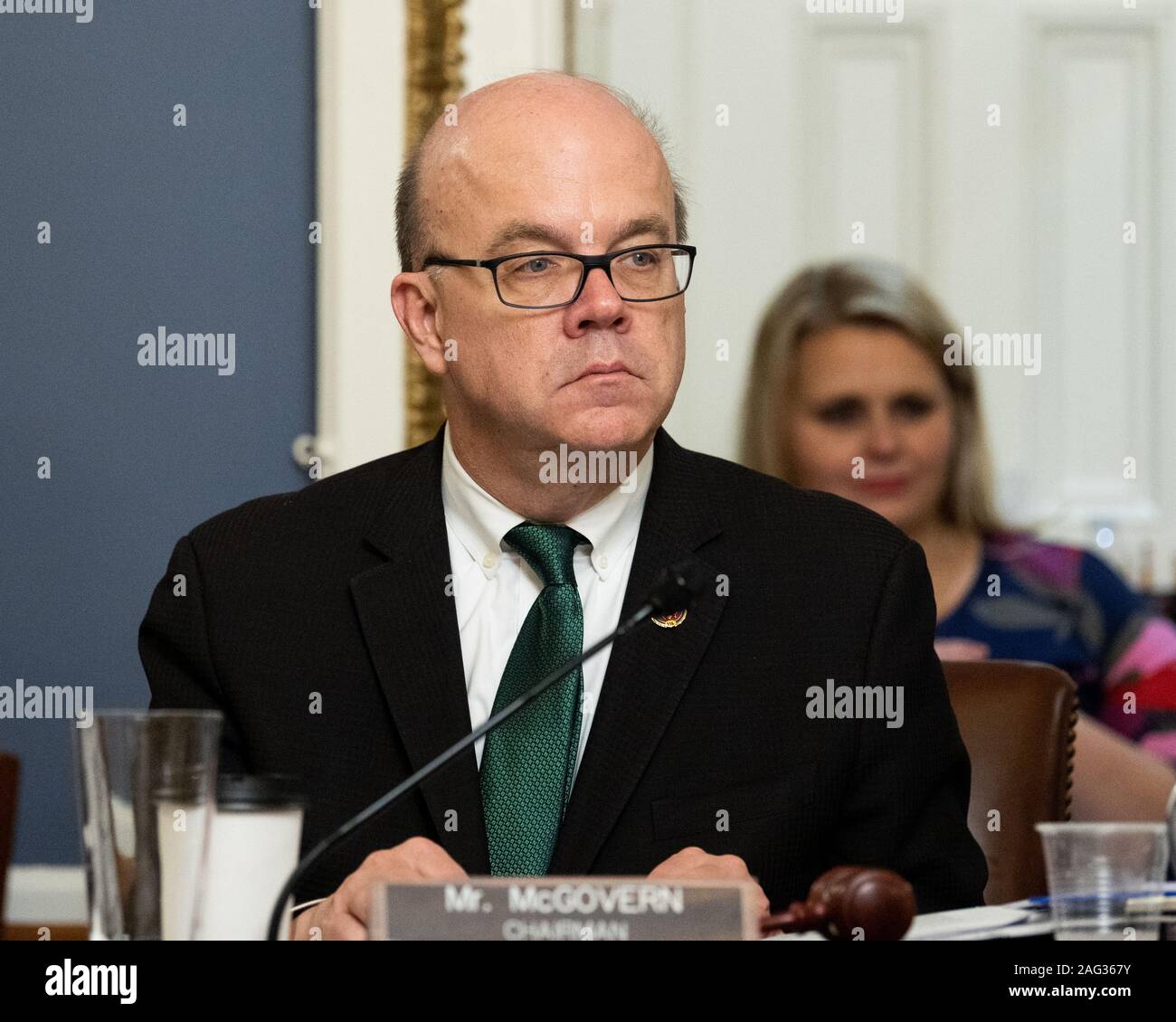 U.S. Representative, Jim McGovern (D-MA) at the House Committee on Rules meeting to discuss H. Res. 755 - Impeaching Donald John Trump, President of the United States, for high crimes and misdemeanors. Stock Photo