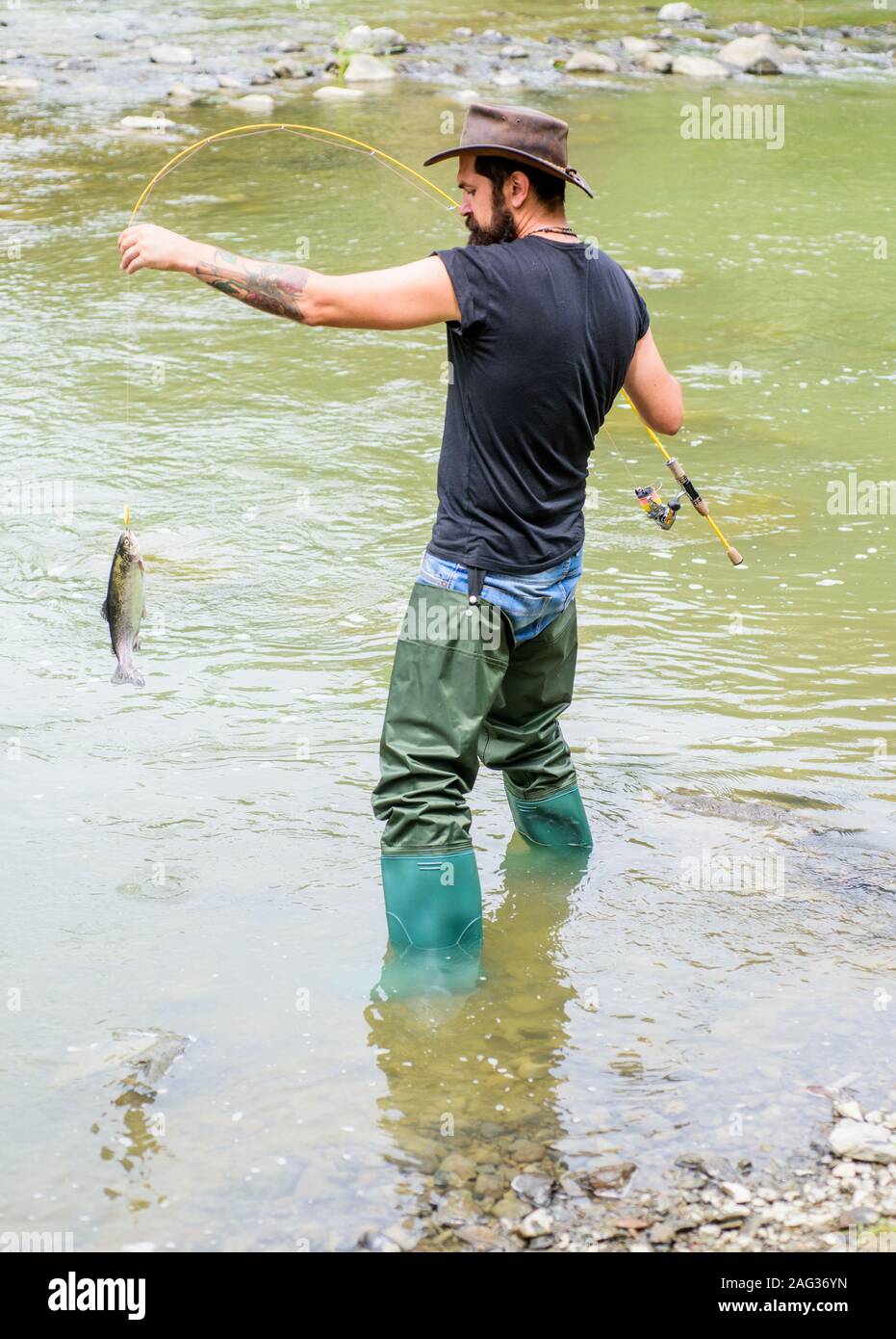 fishing rod. bearded fisher 