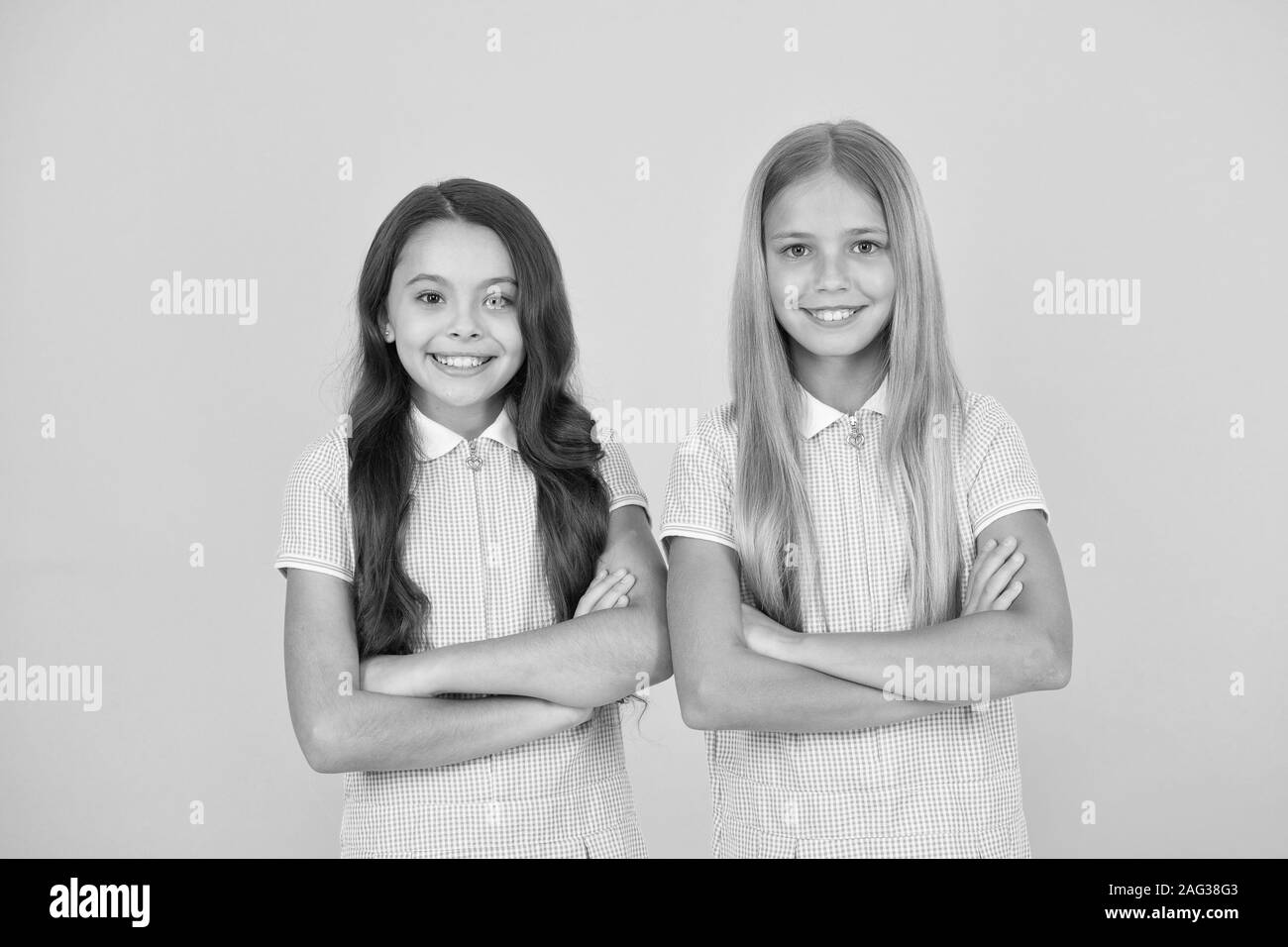Vintage Style Small Girls In Retro Uniform Old School Fashion