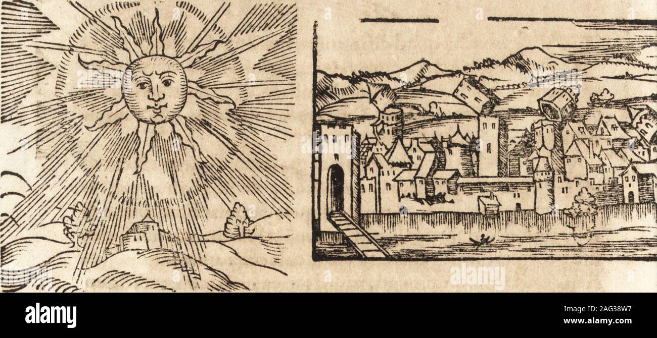 . Prodigiorvm ac ostentorvm chronicon : quae praeter naturae ordinem, motum, et operationem, et in svperioribus & his inferioribus mundi regionibus, ab exordio mundi usque ad haec nostra tempora, acciderunt .... M.. TRadus montiu Suditorumcrepufculitepore i2,CaLMai}3cum iocis uicinis terrxmotuconcutitur, quem etiam me* diocritcr & oftentis* X AnnoD^°*J mitii* diocriter fenfit Mifena oppidum. Eodem anno circa duo homunum millia peftilentia extinguuntur.Mulierinmorbo fupremaparte corporis fanguinem fudauit. T^Ribergum concutitur terraemotu. in uico Vinario adole* *55*-?^ fcens quinque annos unoi Stock Photo