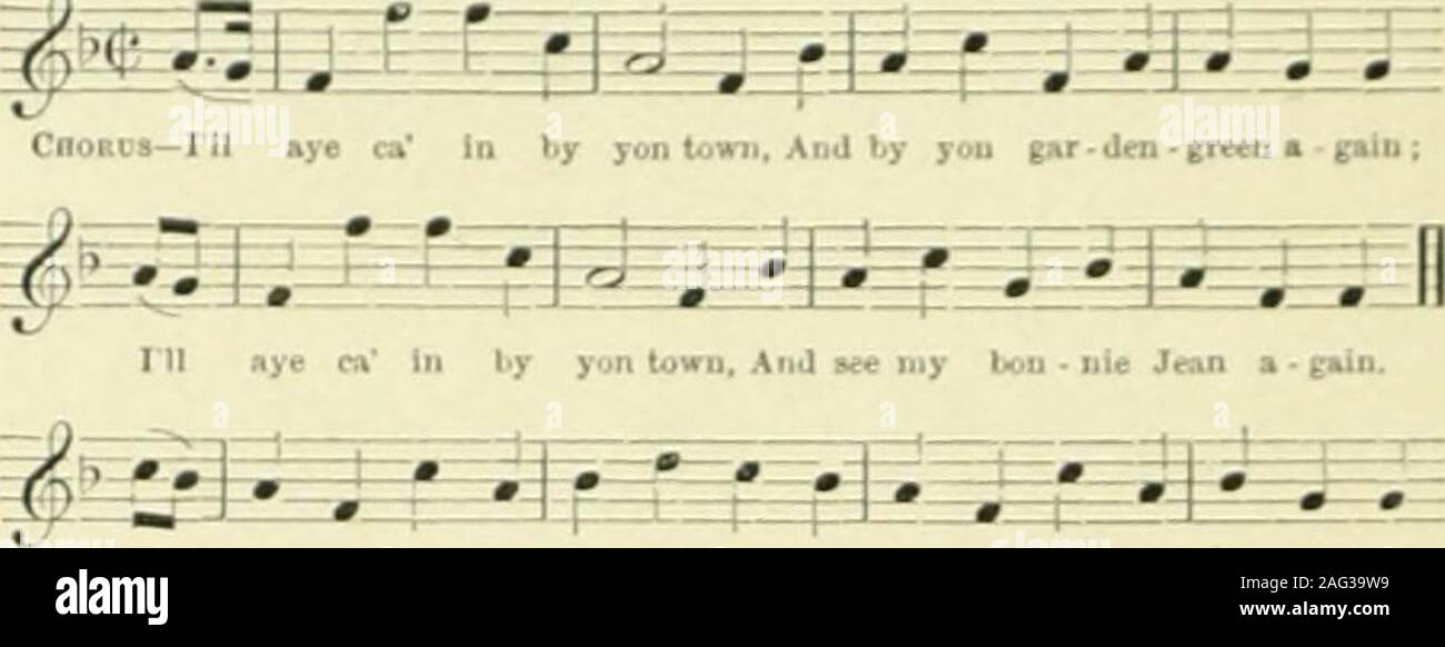 . The national Burns, including the airs of all the songs in the staff and tonic sol-fa notations. , -*M BANNOCKS 0 BEAR MEAL. Tine—The Killogie. Isiisis^ Chorus—Ban-nockso bear meal. Ban - nocks o tar . ley Heres to the High- land - mans ban - nocks o bar - ley. Song—Wha, In a bruUle, will Firstcrya -ft—^&gt; i p W p, 1 f Jfaij [v.r - ley? Ne ? ver the lads »i The tan • itucka o bar - ley! Wha, iii his wae ? Were loyal t (iharlic IWha hut the lails v.] the Bannocks rf bai Banna kc o bear meal, .vr. oO I LI. AYE CA IN BY VoX TOWN. TfKE — I II Uang nae Malr to ) fea jh. me sail ken, there* iia Stock Photo
