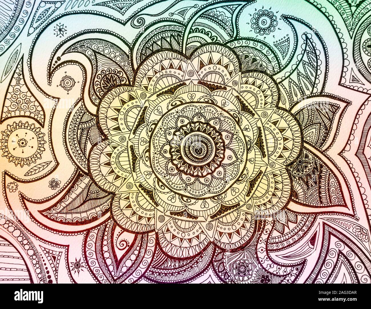 Hand drawn Mandala underlined with colour in Stock Photo Alamy