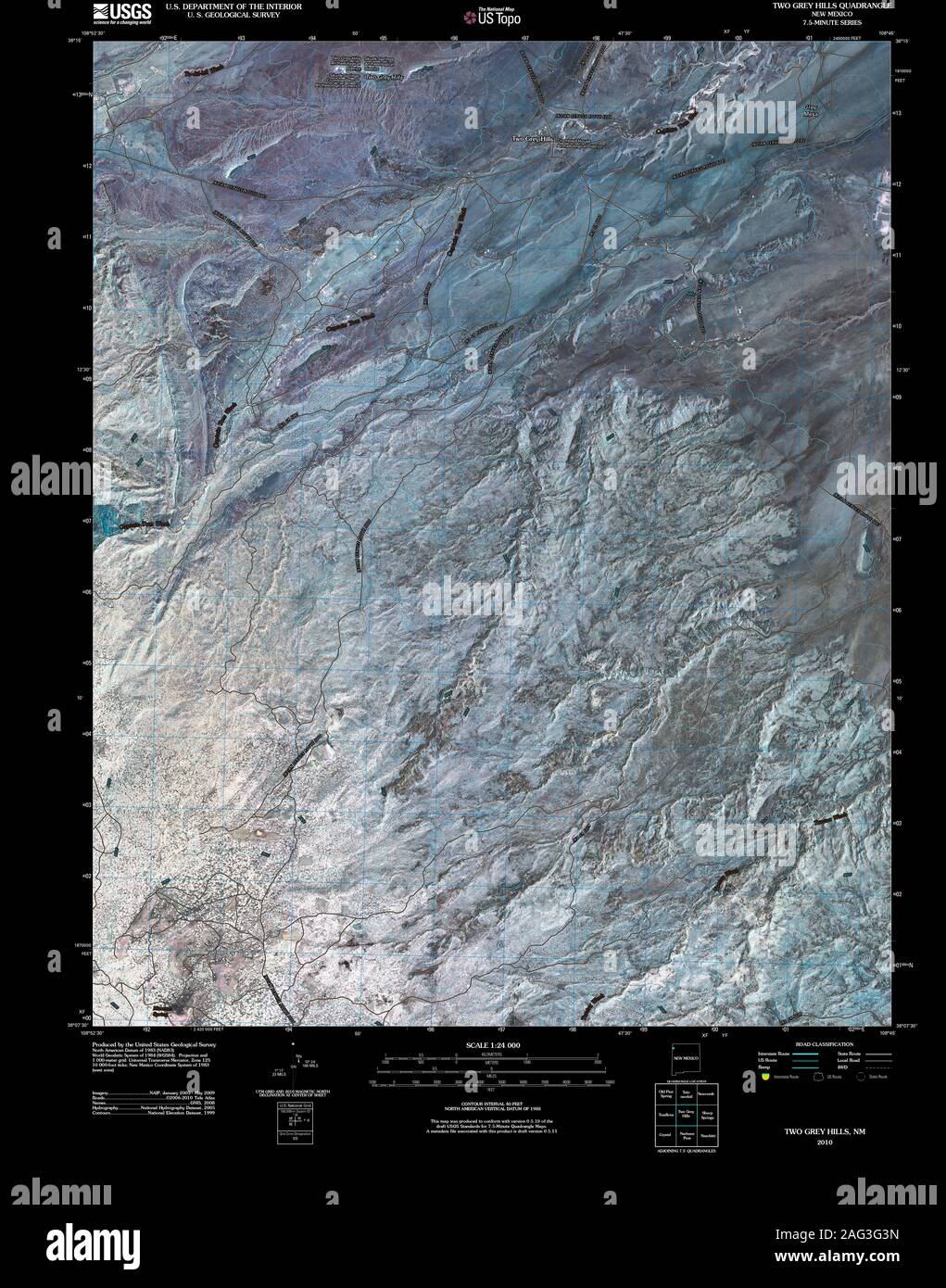 USGS TOPO Map New Mexico NM Two Grey Hills 20100827 TM Inverted