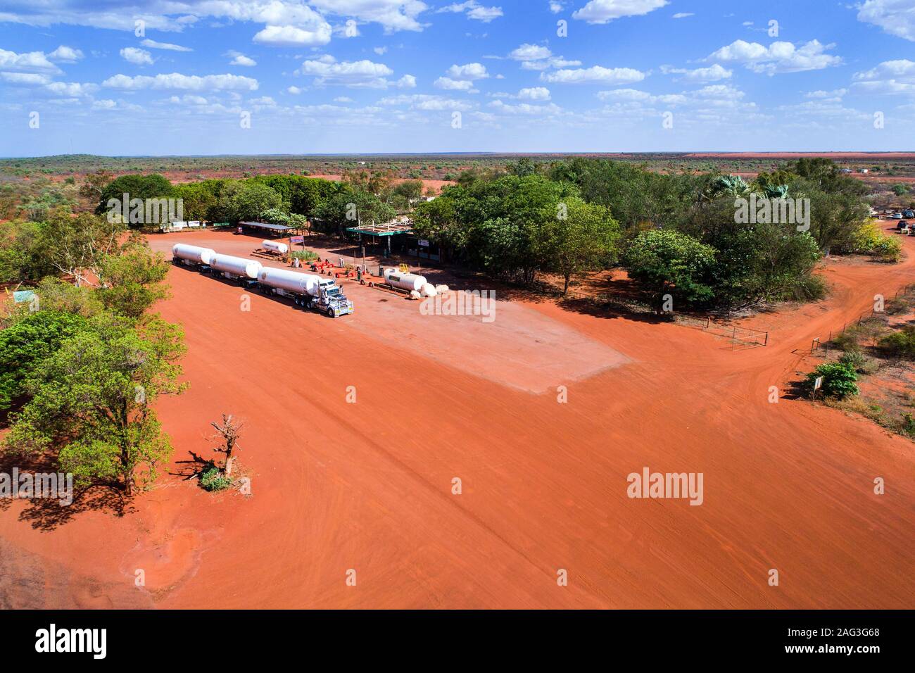 Aerial view of Sandfire outback road stop, South Kimberley, Western Australia Stock Photo