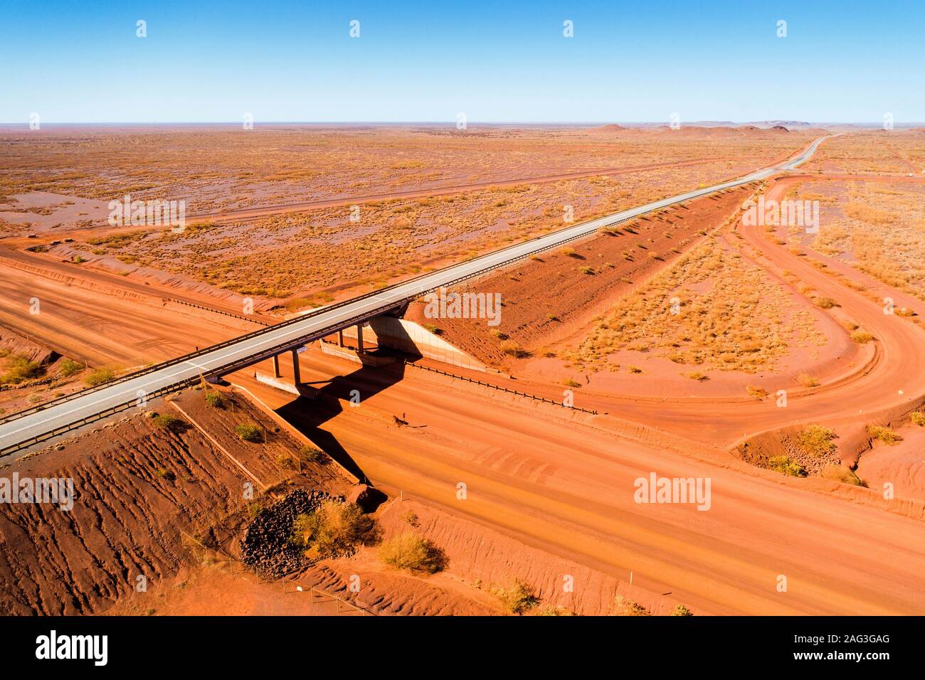 Aerial view of Patterson bridge mining haul road overpass, Great Northern Highway, South