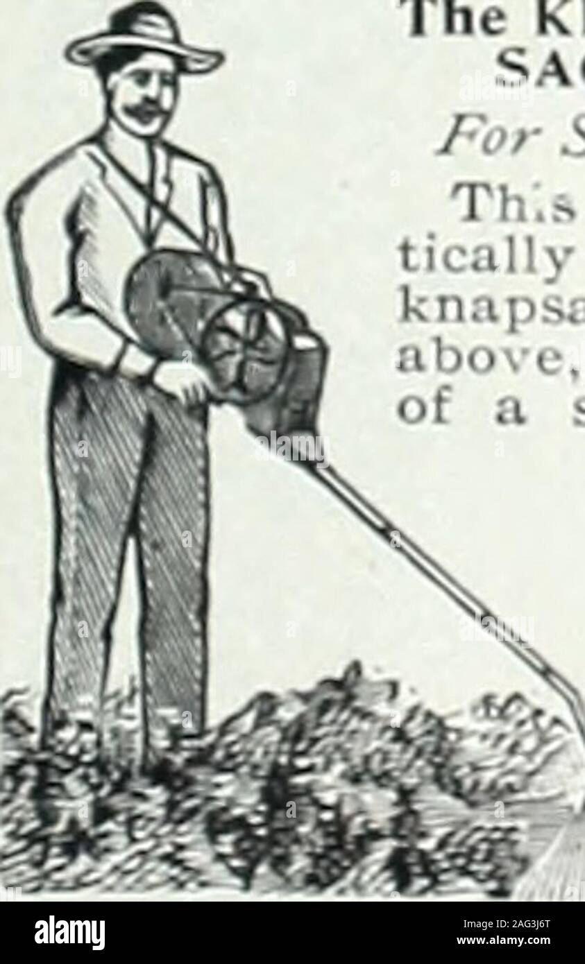 . Mid-summer catalogue 1902 : plants for summer planting, seeds for summer sowing, lawn and garden requisites, insect and fungus destroyers. pper and brass, and thechemicals will not corrode or rust them.The air chamber keeps up a steadypressure, so a continuous discharge isgiven. The nnu improvements enablethis sprayer to be used either as a knap-sack or bucket sprayer. To be used asa bucket spraj-er the handle and leverare removed and the extra handle withwhich the outfit is provided is placed in Fosition as shown by the dotted lines,t % provided ivith a mechanical agita-tor. The pump may b Stock Photo