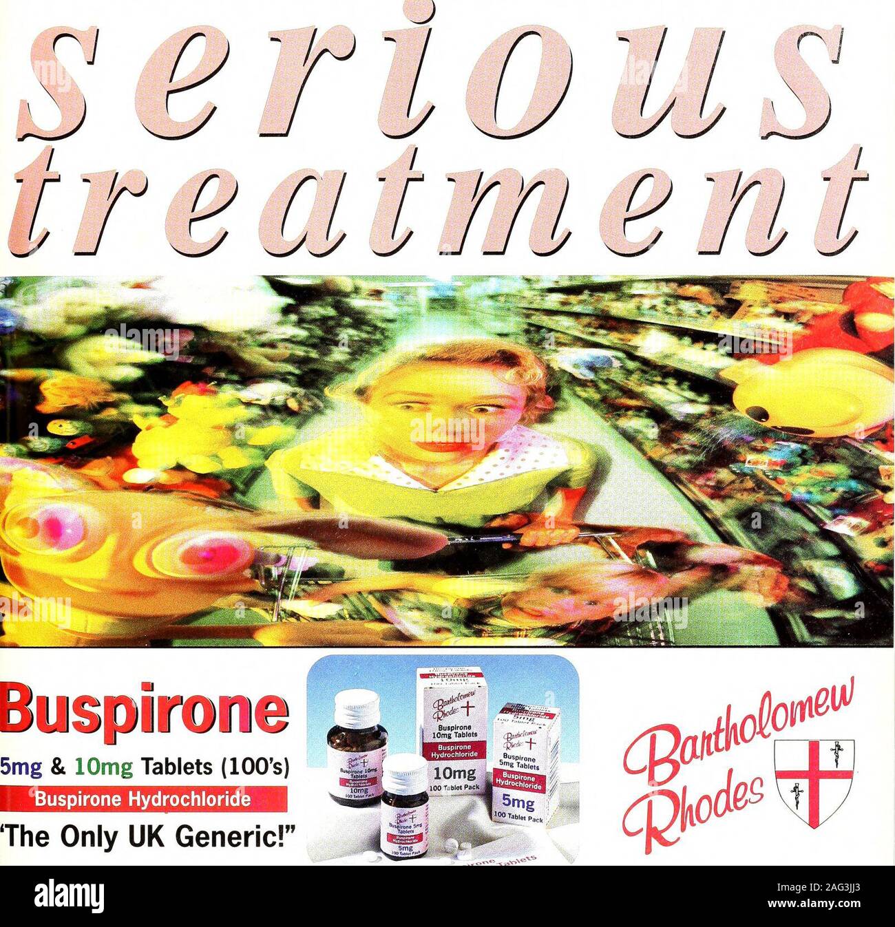 . The chemist and druggist [electronic resource]. pi ron e 5mg & lOmg Tablets (100s) Buspirone Hydrochloride The Only UK Generic! PRESCRIBING INFORMATION resentation: Buspirone 5mg tablets. Buspirone 10mg tablets. Use: Short term treatment of anxiety disorders (anxiety and phobic neuroses) and symptomatic relief of anxiety with orithout accompanying depression. Dosage and administration: Adults: The initial dose is 10-15mg daily in 2-3 divided doses. The initial dose may be increased by 5mg at intervals of-4 days. The maximum daily dose should not exceed 45mg. There does not appear to be a nee Stock Photo