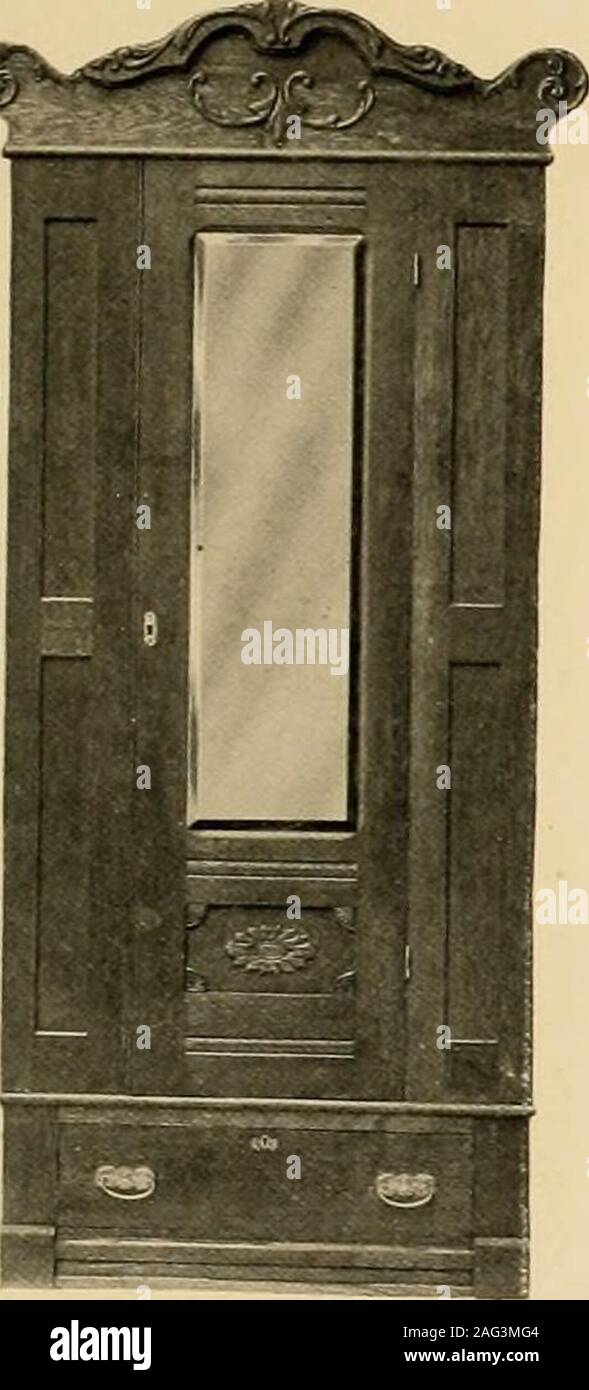 . Illustrated catalogue.. No. 415 Wardrobe Plain ()ak ( doss l&lt;inish Height 7 ft. .5 in.Width 3 ft. l)c|.lh 111 in.. No. 416 Wardrobe Plain Oak (Jloss Finish Height 7 ft. 5 in. Width 3 ft. Depth Hi in. Ironch Bpel Plate 12 x 4(i in. Stock Photo
