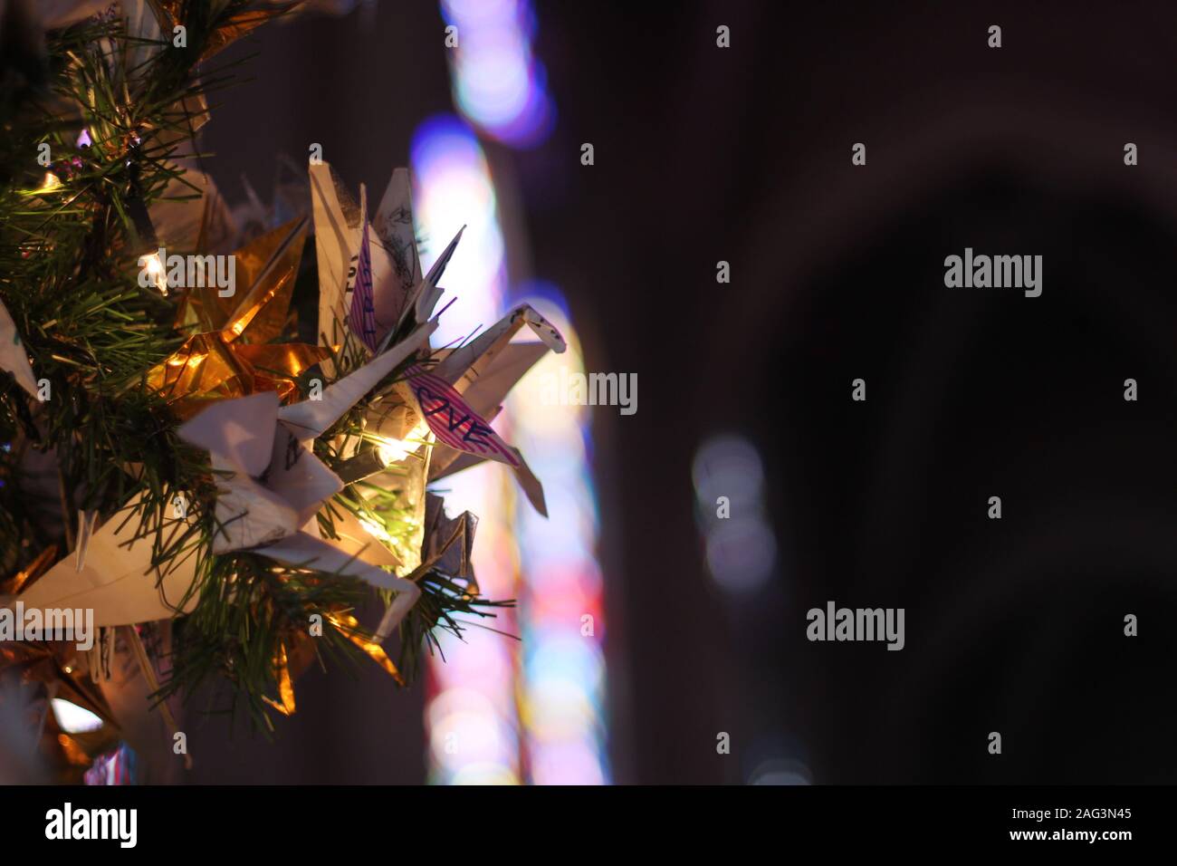 Paper origami on a Christmas tree Stock Photo - Alamy