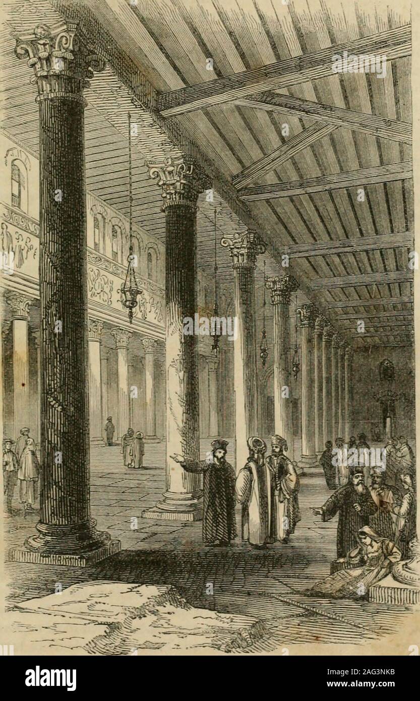 . 'From Dan to Beersheba'; or, The Land of promise as it now appears : including a description of the boundaries, topography, agriculture, antiquities, cities, and present inhabitants of that wonderful land .... rcase, we passed into the mag-nificent Basilica of St.Heleua. In length 120 feet by 110 wide,the interior consists of a central nave and four lateral aisles,formed by four rows of twelve Corinthian columns in eachrow, twenty feet high and two and a half in diameter, sup-porting a horizontal architrave. According to tradition, thesepillars were taken from the porches of the Temple at Je Stock Photo