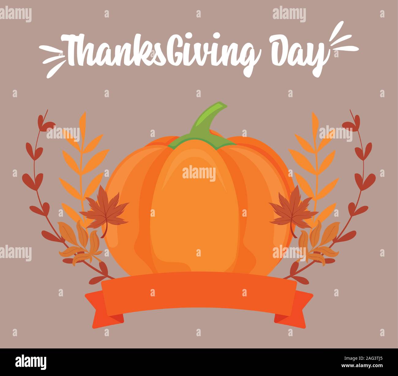Pumpkin and leaves of thanksgiving day design, Autumn season holiday ...