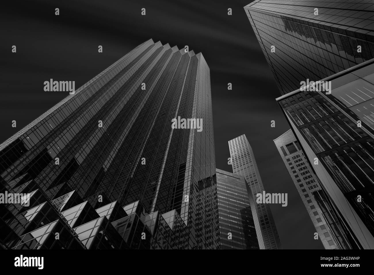 Gray scale low angle shot of magnificent skyscrapers Stock Photo - Alamy